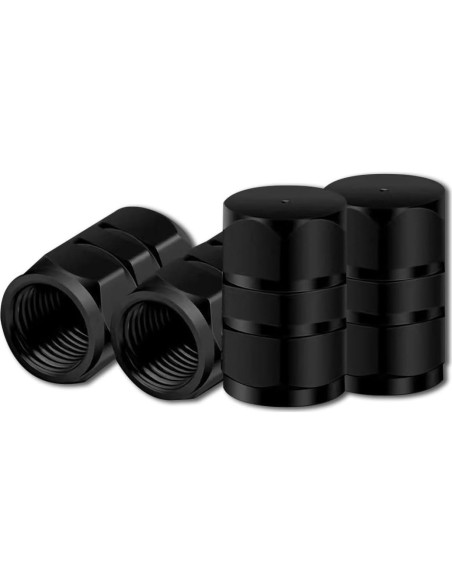 12 Tapas de Válvula de Neumático Honibaoto - Aluminio Hexagonal Negro