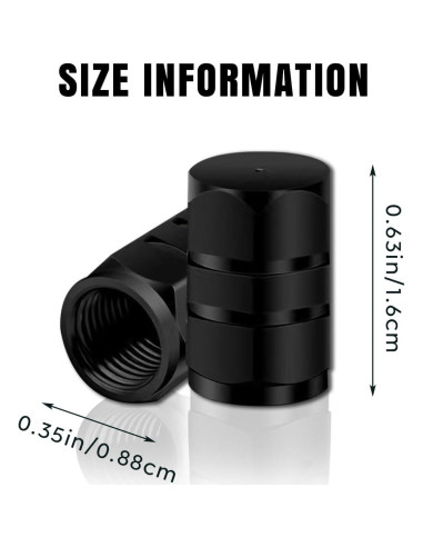 12 Tapas de Válvula de Neumático Honibaoto - Aluminio Hexagonal Negro