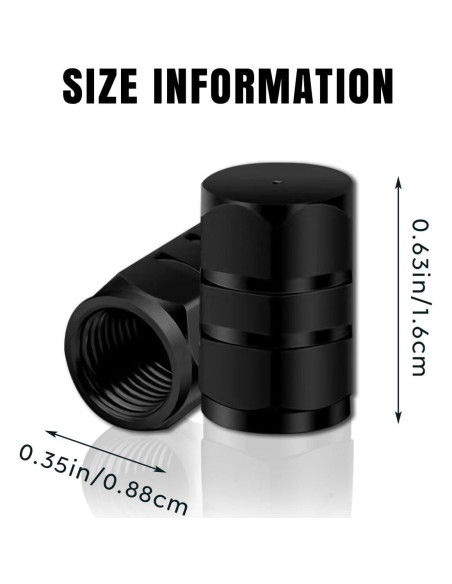 12 Tapas de Válvula de Neumático Honibaoto - Aluminio Hexagonal Negro