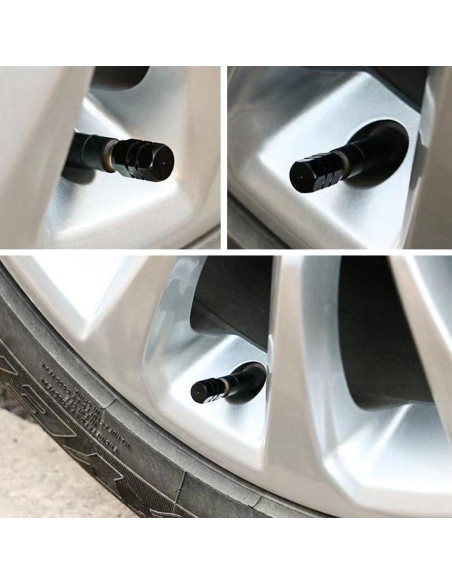 12 Tapas de Válvula de Neumático Honibaoto - Aluminio Hexagonal Negro