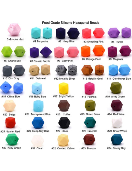 50 Perlas de Silicona Hexagonales 14mm Alenybeby DIY Manualidades 50 Perlas de Silicona Hexagonales 14mm Alenybeby DIY Manualidades