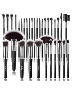 Juego de Brochas de Maquillaje SOLVE 32 Piezas Sintéticas Negro