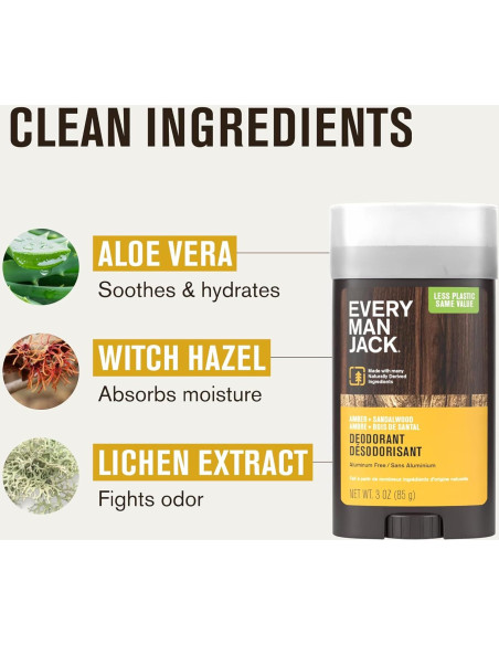 Desodorante Every Man Jack Ámbar + Sándalo 85g - Sin Aluminio