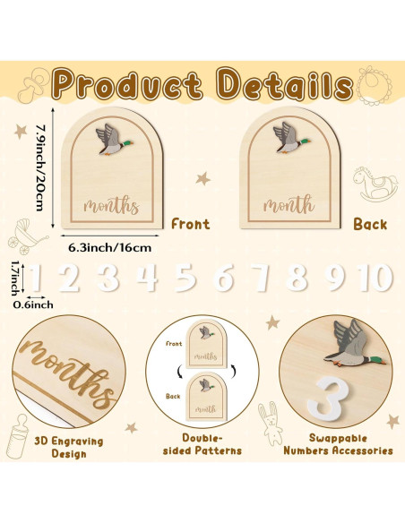 Tarjetas de Hitos Mensuales R HORSE 14 Piezas 3D Bebés