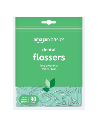 Hilo Dental de Menta Amazon Basics - 90 Unidades, Pua Plegable
