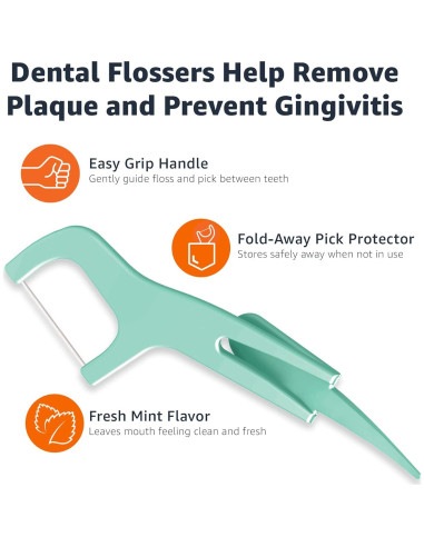 Hilo Dental de Menta Amazon Basics - 90 Unidades, Pua Plegable