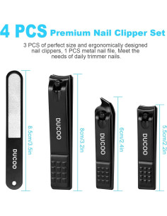 Juego de Cortauñas DUCOO 4 Piezas Acero Inoxidable Negro 2