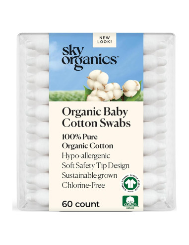 Bastones de Algodón Orgánico Sky Organics - 60 Unidades