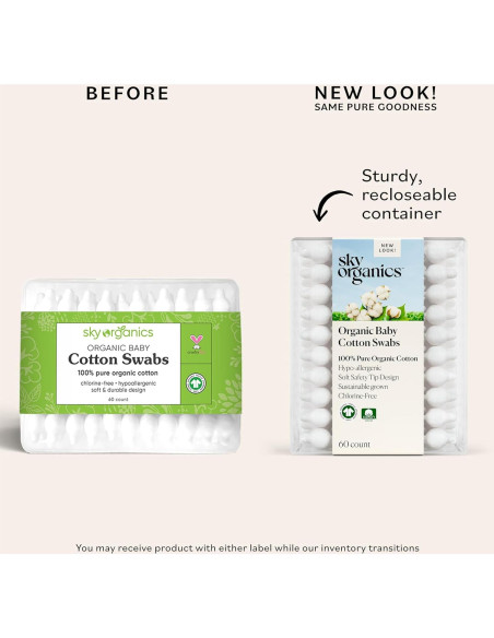 Bastones de Algodón Orgánico Sky Organics - 60 Unidades