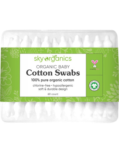 Bastones de Algodón Orgánico Sky Organics - 60 Unidades