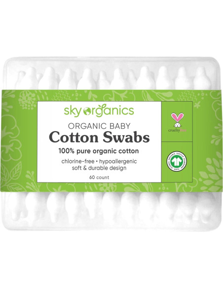 Bastones de Algodón Orgánico Sky Organics - 60 Unidades