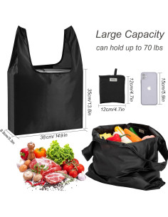 Bolsas Reutilizables Grandes CiCiGo 6 Piezas Lavables Negro 2