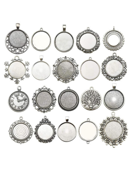 20 Piezas Pendientes Bezel 25mm Plata Antigua para Joyería DIY
