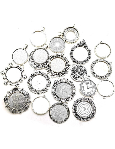 20 Piezas Pendientes Bezel 25mm Plata Antigua para Joyería DIY