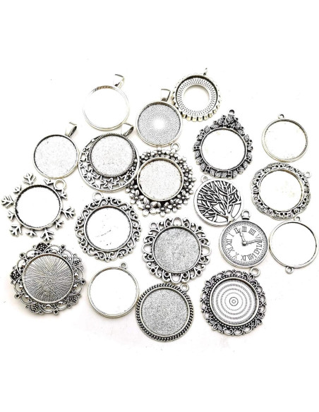 20 Piezas Pendientes Bezel 25mm Plata Antigua para Joyería DIY