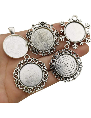 20 Piezas Pendientes Bezel 25mm Plata Antigua para Joyería DIY