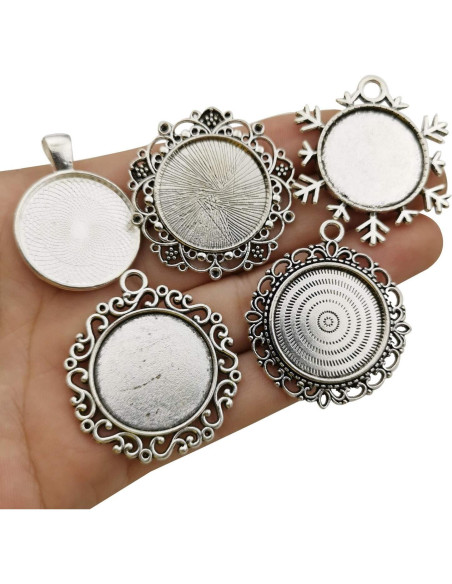20 Piezas Pendientes Bezel 25mm Plata Antigua para Joyería DIY