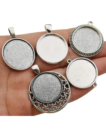 20 Piezas Pendientes Bezel 25mm Plata Antigua para Joyería DIY