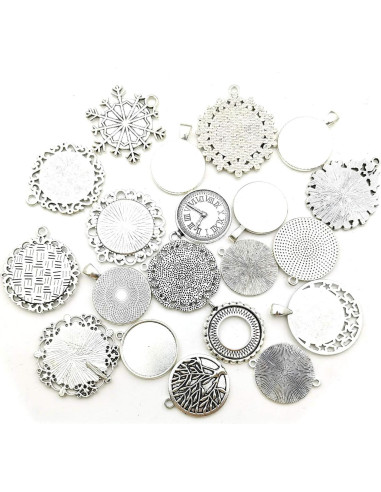 20 Piezas Pendientes Bezel 25mm Plata Antigua para Joyería DIY