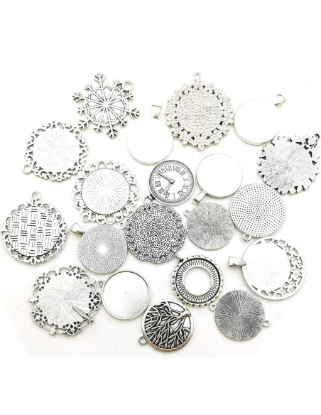 20 Piezas Pendientes Bezel 25mm Plata Antigua para Joyería DIY