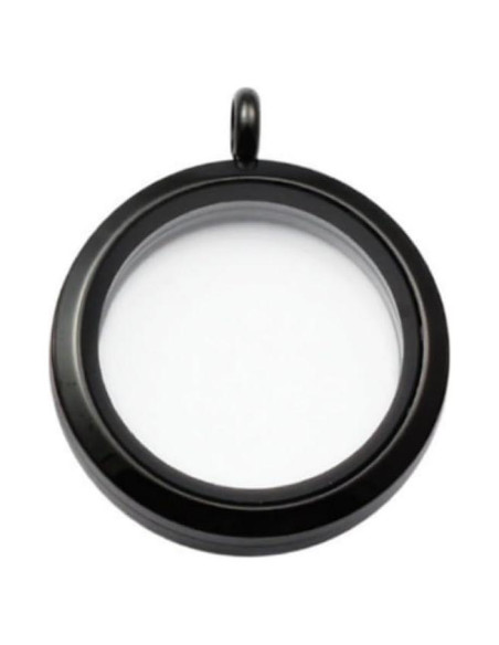 Collar Locket de Memoria Flotante 30mm Acero Inoxidable Negro