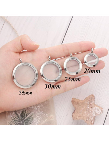 Collar Locket de Memoria Flotante 30mm Acero Inoxidable Negro