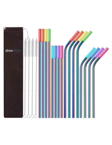 Paquete de 16 Popotes de Metal Reutilizables StrawExpert