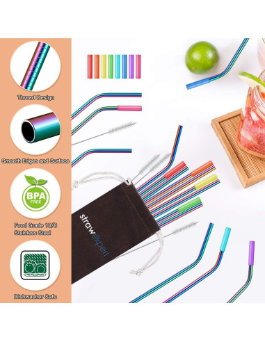 Paquete de 16 Popotes de Metal Reutilizables StrawExpert