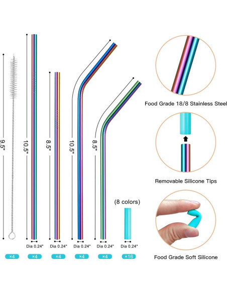Paquete de 16 Popotes de Metal Reutilizables StrawExpert