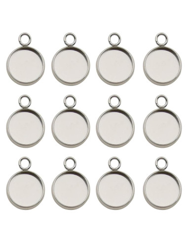 50 Bandejas de Colgante 12mm Acero Inoxidable Blanco iloveDIYbeads