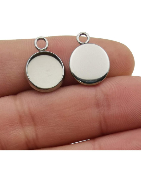 50 Bandejas de Colgante 12mm Acero Inoxidable Blanco iloveDIYbeads