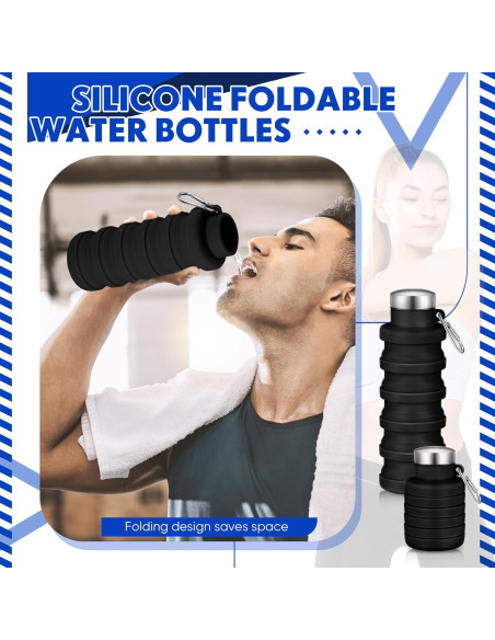Botellas de Agua Plegables Baderke 2 Pcs 500ml Silicona Negra