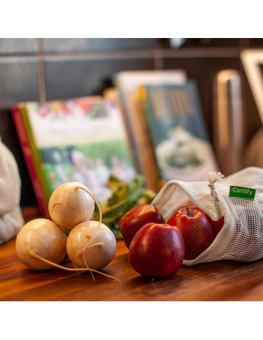 6 Bolsas Reutilizables de Algodón Orgánico Cottify - 3 Tamaños