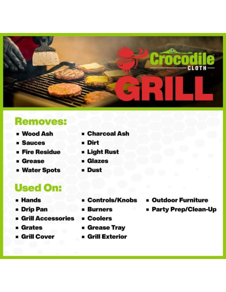 Toallitas de Limpieza Crocodile Cloth Grill - 80 Unidades, 38.1x25.4 cm, Infundidas con Aloe