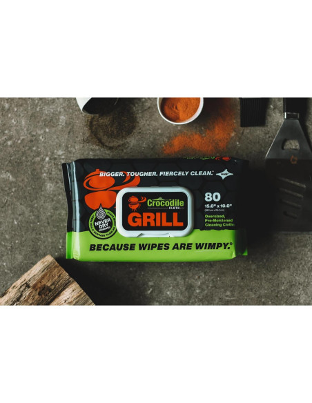 Toallitas de Limpieza Crocodile Cloth Grill - 80 Unidades, 38.1x25.4 cm, Infundidas con Aloe