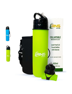 Juego de Botellas de Agua Plegables RNS Hub 600ml Silicona Verde