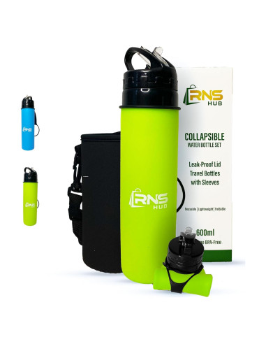 Juego de Botellas de Agua Plegables RNS Hub 600ml Silicona Verde