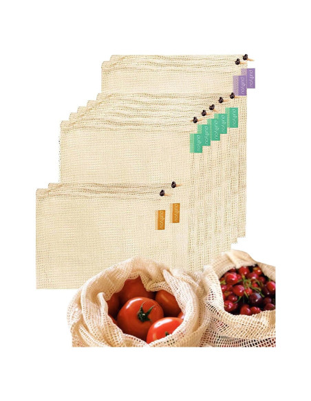 Set de 9 Bolsas Reutilizables de Algodón Orgánico Purifyou