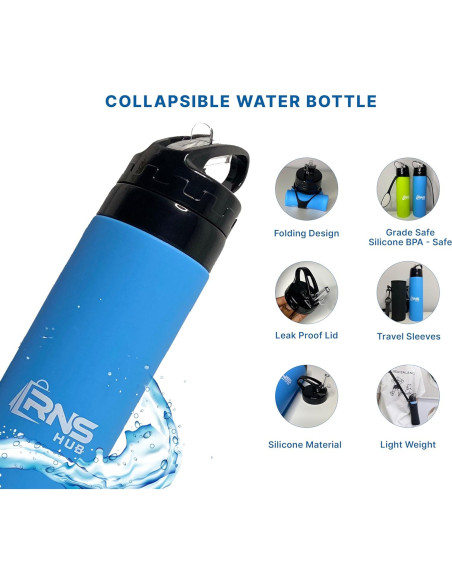 Juego de Botellas de Agua Plegables RNS Hub 600ml Silicona Verde