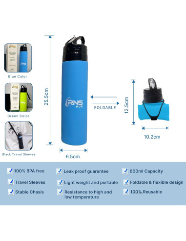 Juego de Botellas de Agua Plegables RNS Hub 600ml Silicona Verde