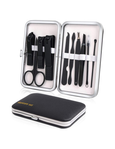 Kit de Manicura Portátil Keiby Citom 10 Piezas Acero Inoxidable Negro