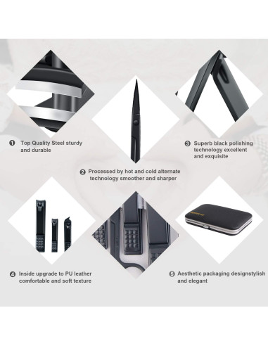 Kit de Manicura Portátil Keiby Citom 10 Piezas Acero Inoxidable Negro