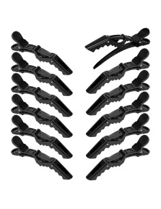 12 Clips de Cabello Profesionales F-BBKO Doble Bisagra Negro