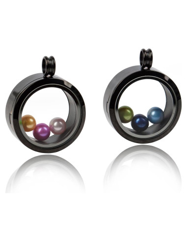 2 Colgantes Flotantes de Acero Inoxidable 316L 30mm con Perlas