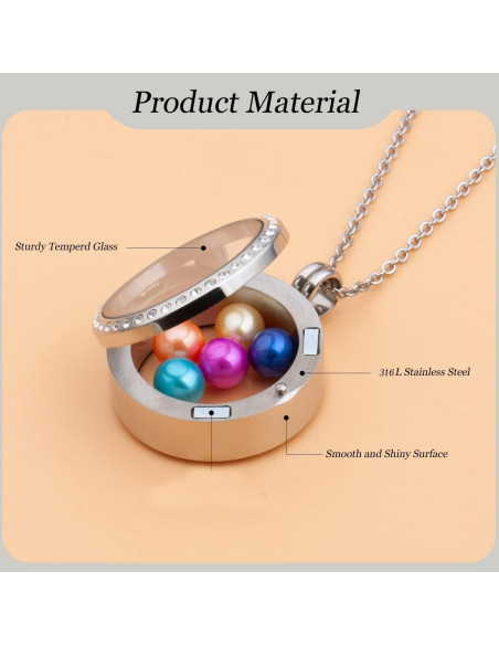 2 Colgantes Flotantes de Acero Inoxidable 316L 30mm con Perlas