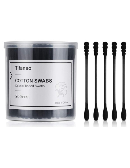 Bastones de Algodón Negros Tifanso - 200 Unidades Hipoalergénicos