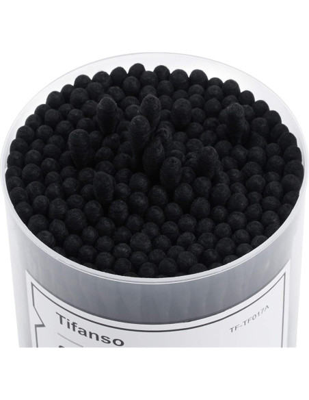 Bastones de Algodón Negros Tifanso - 200 Unidades Hipoalergénicos