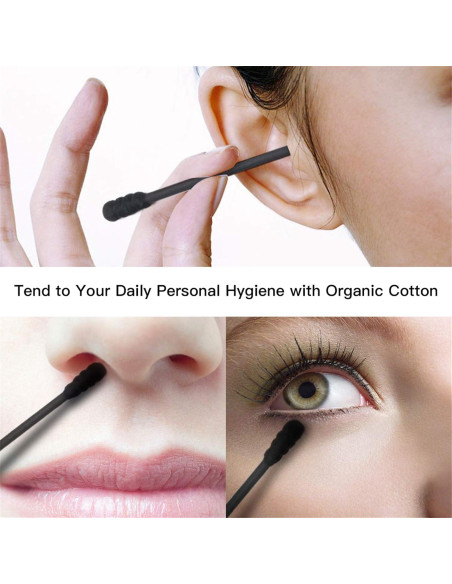 Bastones de Algodón Negros Tifanso - 200 Unidades Hipoalergénicos