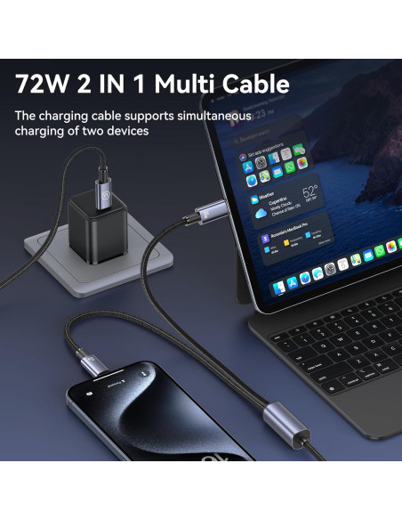 Cable de Carga Múltiple USB-C 2-en-1 USAMS 72W 1.2m