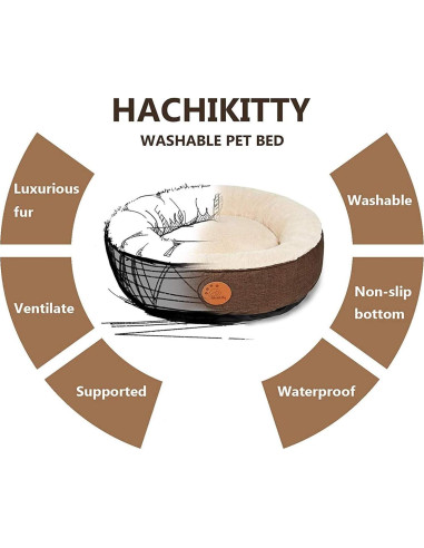 Cama Redonda para Gato HACHIKITTY Grande Lavable 60 cm